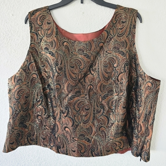 Positive Attitude Sleeveless Blouse Womens 24 Plus Brown Paisley Minimalist - Picture 3 of 10